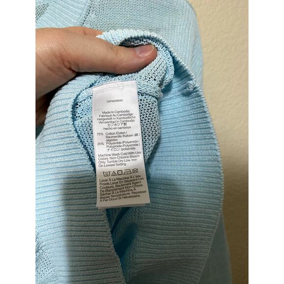 Madewell Sweater Women XXS Blue Long-Sleeve Crop Crew-Neck Sheer Open-Knit NWT - Picture 7 of 8